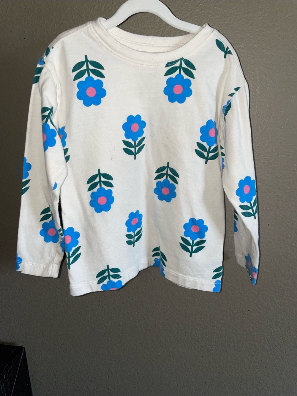 Old Navy White Long-Sleeve Tee with Blue and Pink Floral Print